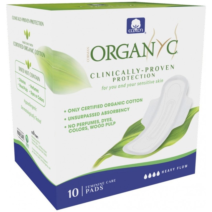 Set 2 x 10 Absorbante Intime din Bumbac Organic pentru Noapte, Organyc Bio