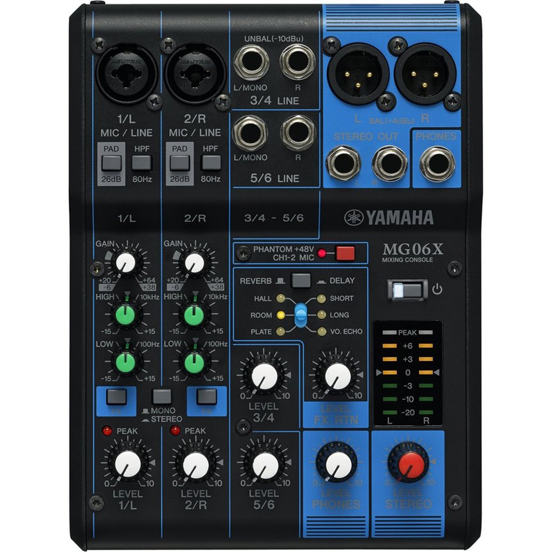 Mixer Analog Yamaha MG06X, 6 Canale, Egalizator 2 benzi, 2x XLR