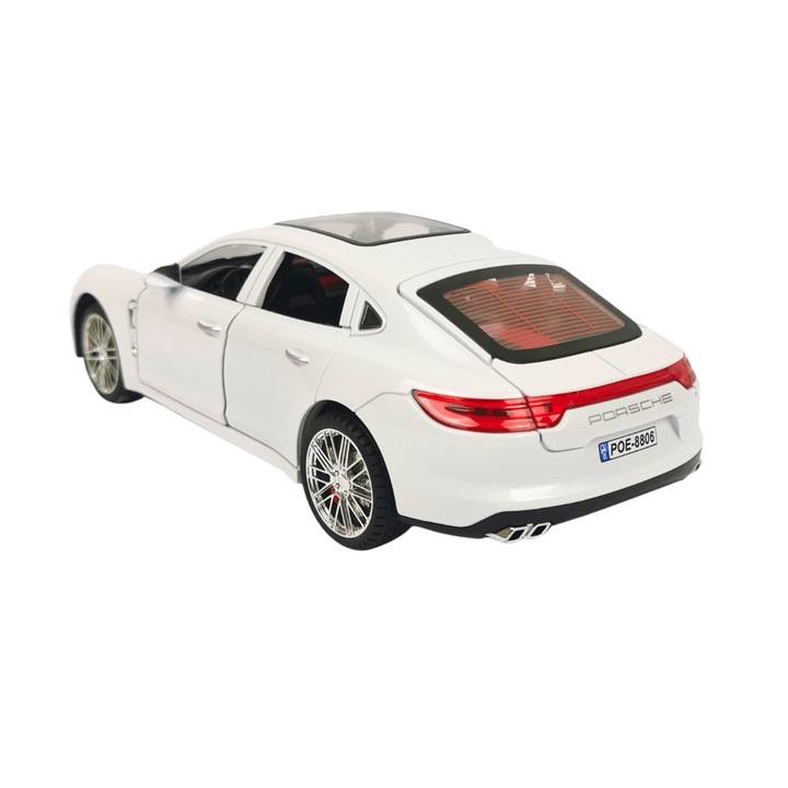 Porsche Panamera fémautó, Fényekkel és hangokkal, Fehér, 1:18, Csomagolás nélkül