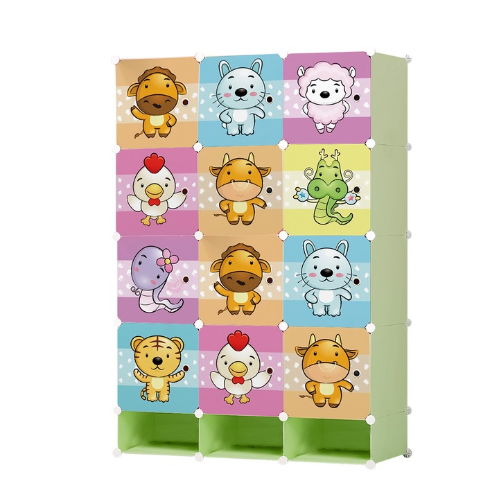 Детски модулен гардероб, 12 врати, D5538, зелен, 111x37x166 см