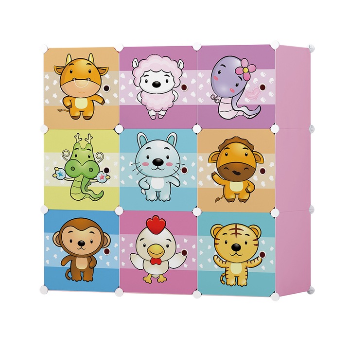 Детски модулен гардероб, 9 врати, D5535, розов, 111x37x111 см