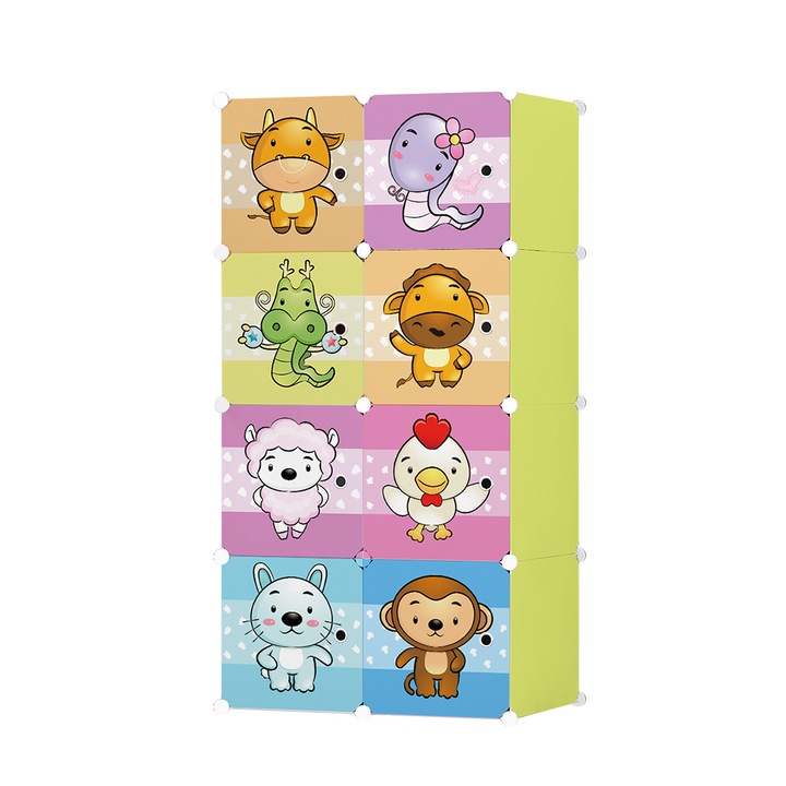 Детски модулен гардероб, 8 врати, D5534, зелен, 75x37x148 см