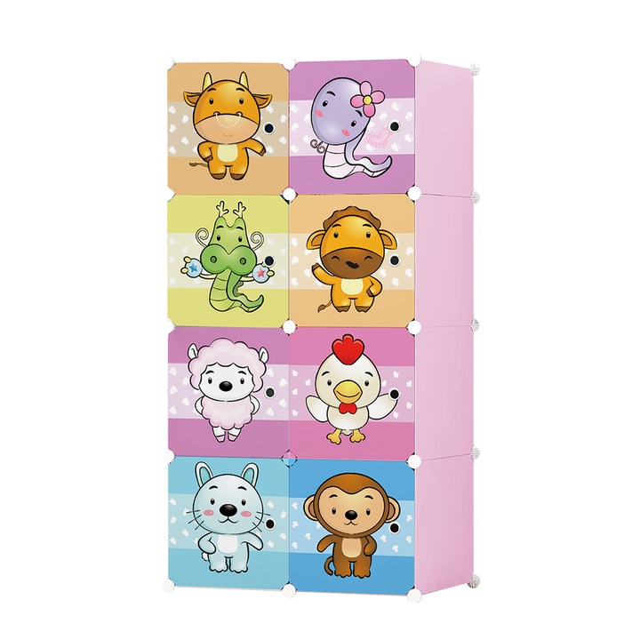 Детски модулен гардероб, 8 врати, D5532, розов, 75x37x148 см