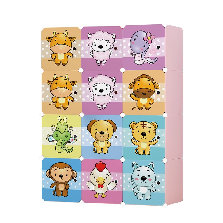 Детски модулен гардероб, 12 врати, D5530, розов, 111x37x148 см