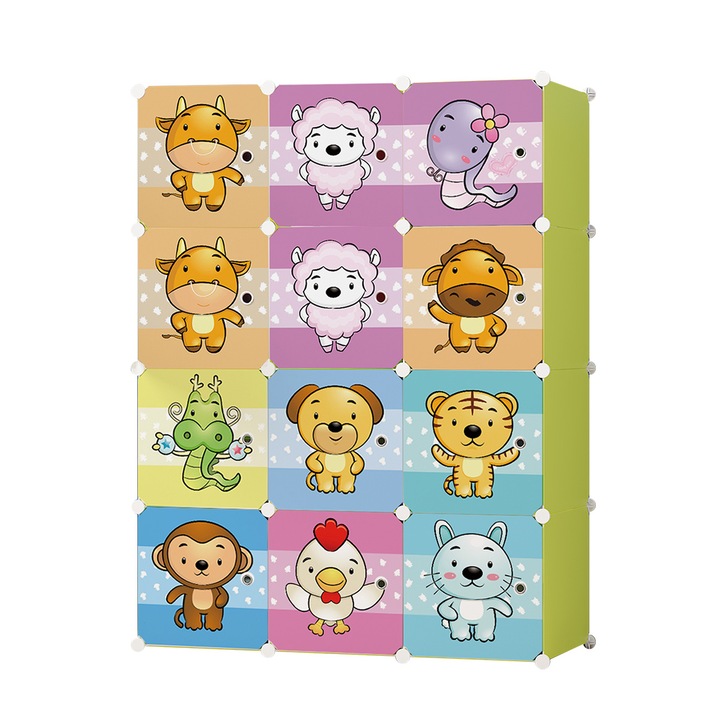 Детски модулен гардероб, 12 врати, D5529, зелен, 111x37x148 см