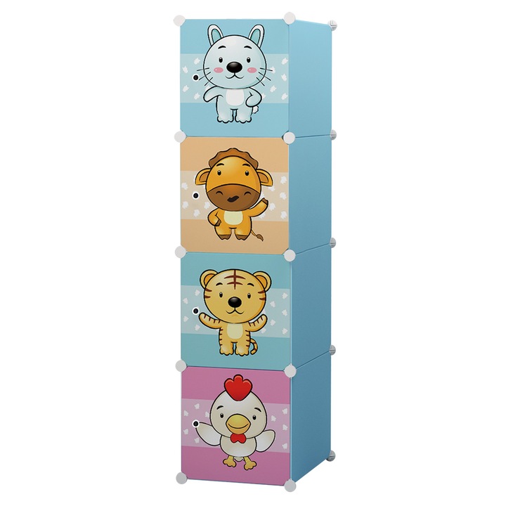 Детски модулен гардероб, 4 врати, D5524, син, 37x37x148 см