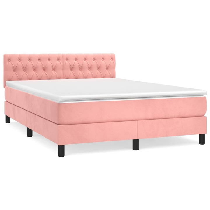 Pat box spring cu saltea vidaXL, roz, 140x190 cm, catifea, 55.42 kg 3141484