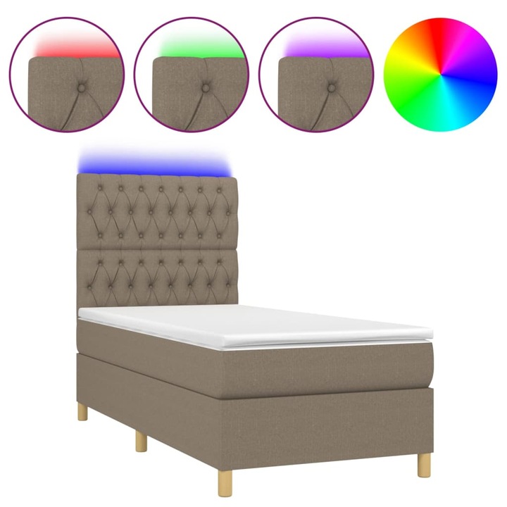 vidaXL tópszínű szövet rugós és LED-es ágy matraccal 90x200 cm 3135649