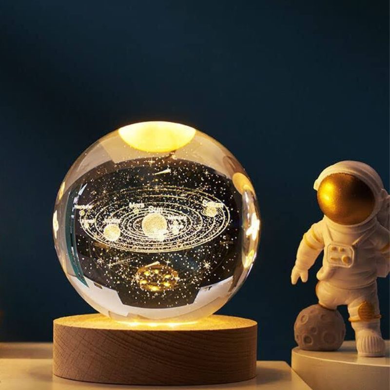 Glob de masa decorativ, de tip sistem solar, lumina de veghe, 6 cm