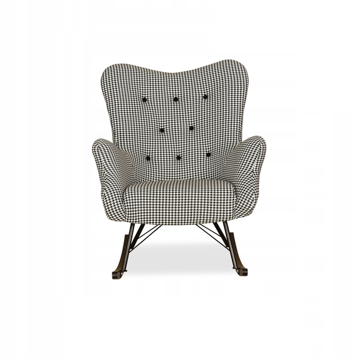 Luna Print hintaszék, skandináv, családi bútor, 100x78x87 cm, bársony/fa, kockás, fekete/fehér