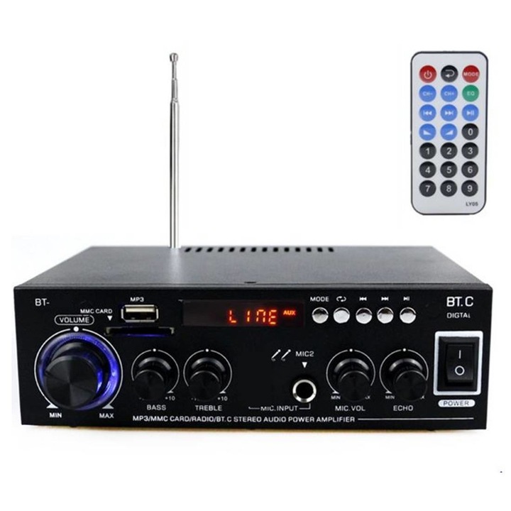 Karaoke, bluetooth, amplificator audio BT-502, FM, TFT, USB, BLT, 2x30W, 220VAC