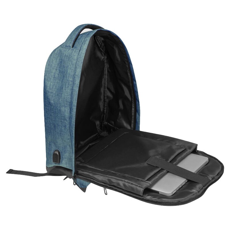 Rucsac Laptop, 16", 600 D, Piksel, cu port USB, albastru, buzunar antifurt