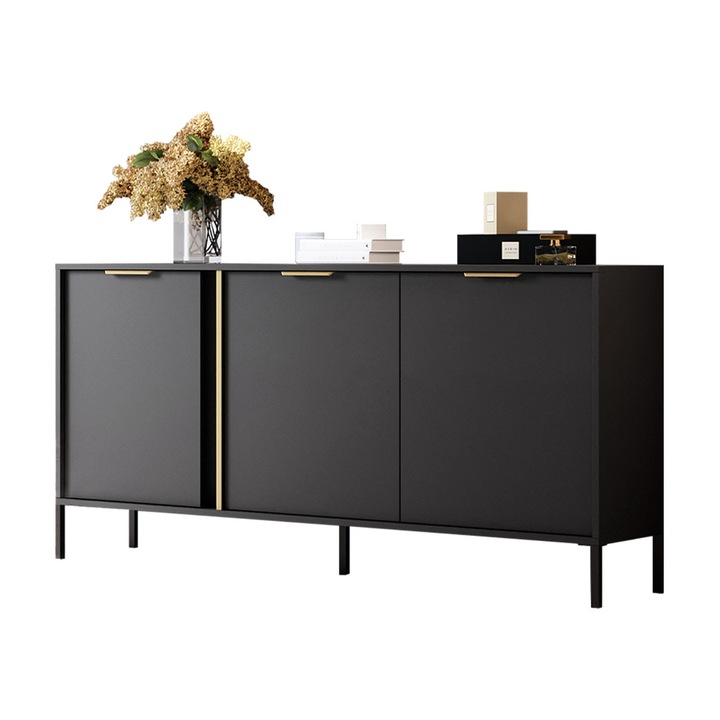 Comoda Botkow 153 3D, MIRJAN24, antracit / auriu, 153x40x81 cm