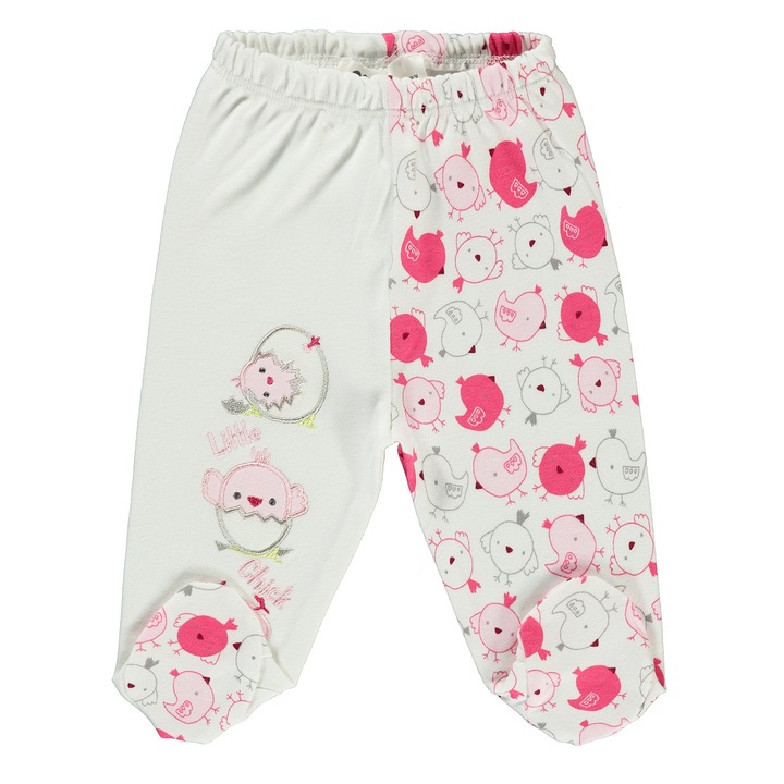 LITTLE CHICK nadrág babacipővel, ERAKIDS, "Little Chick" hímzéssel és mintával, 100% prémium pamut, Rózsaszín