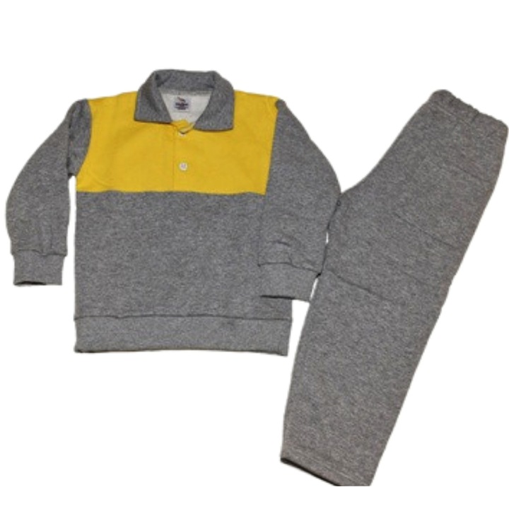 Trening copii, Bumbac gros vatuit, FIR DE CURCUBEU, Duo culori, Gri deschis/Galben, 3 ani, 4 ani, 104 cm, 110 cm