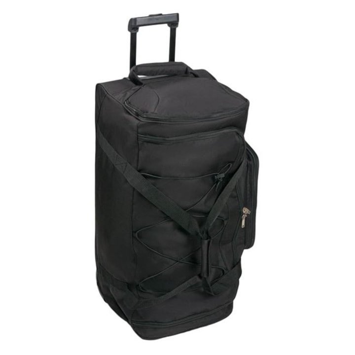 Пътна чанта, тип количка, черна, транспортни колела, дръжка, регулируема презрамка, 87 литра, 71 х 34 х 36 см