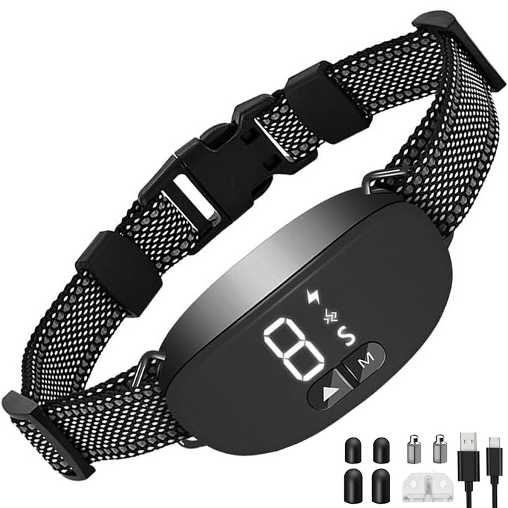 Zgarda Antilatrat Electrica pentru Caini, BYONDSELF®, 3 Moduri, Sunet, Vibratii, Soc Static, 8 Nivele, Impermeabila IP67, Afisaj LED