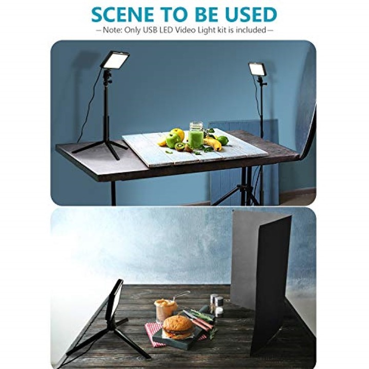 Set 2 lumini de umplere cu LED-uri din doua piese, WALALLA, rotatie de 180°, 66 LED-uri, 5600K, USB, 5V, Negru