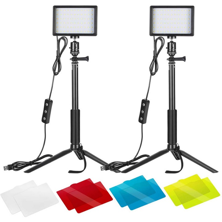 Set 2 lumini de umplere cu LED-uri din doua piese, WALALLA, rotatie de 180°, 66 LED-uri, 5600K, USB, 5V, Negru