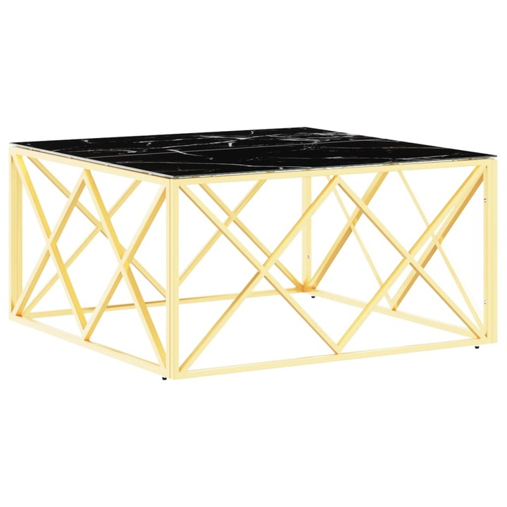 Маса за кафе vidaXL, Златиста, 80x80x40 cм, Неръждаема стомана и стъкло, 13.36 Kg