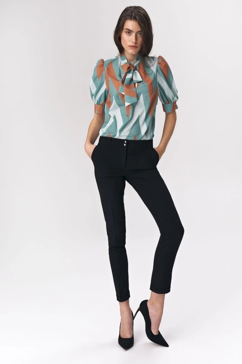 Bluza cu guler tip funda, Nife, multicolora, maneca scurta, marime 34EU