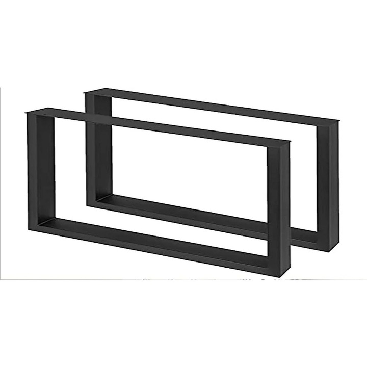 Set 2 picioare pentru masa cafea, Metal Design, 38x80x6 cm, negru mat, vopsite electrostatic