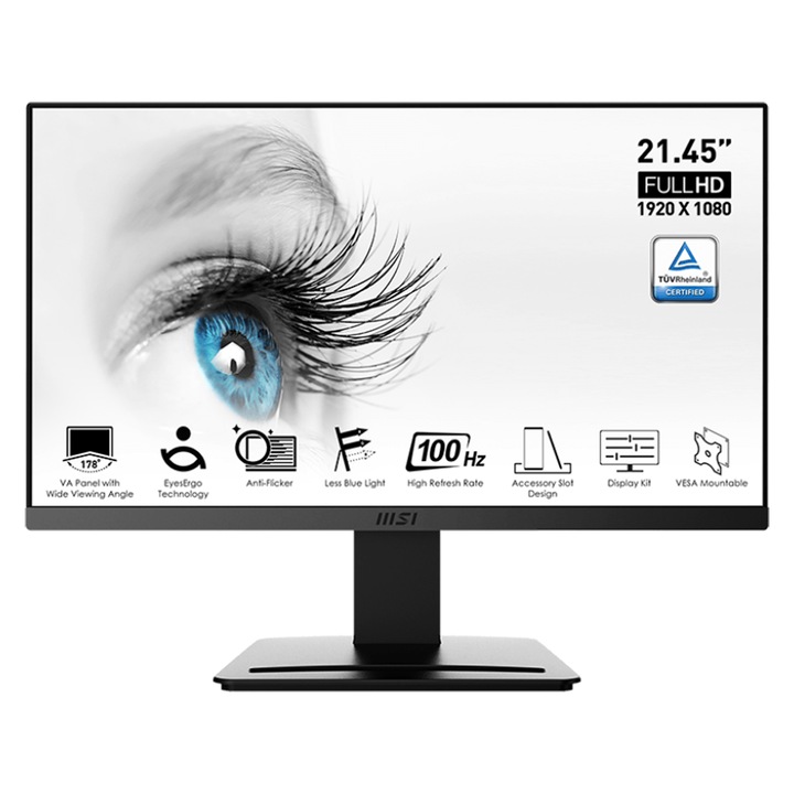 MSI PRO MP223 monitor, 22,3" VA, FHD 1920x1080, 16:9, 100 Hz, 1 ms, DisplayPort, HDMI, fekete