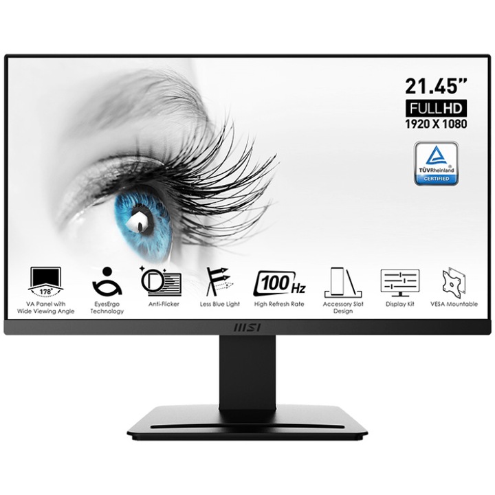 Monitor LED, MSI PRO MP223 VA, 21.5" Full HD, 100 Hz, D-Sub & HDMI, 1 ms, Eye Care