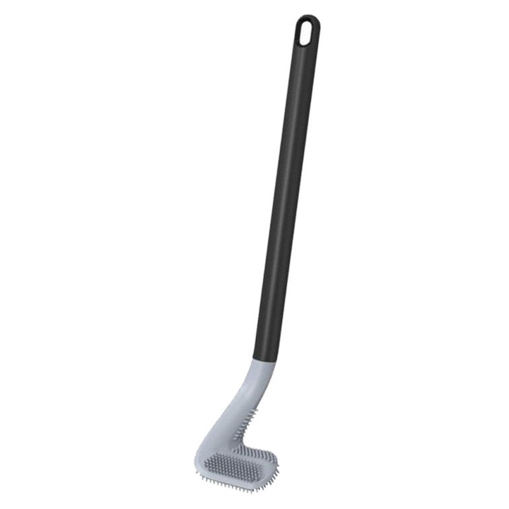 Perie de Toaleta din Silicon, Flexibila, Curatare mai Buna in Locuri Greu Accesibile, Design Modern, Peria Poate fi Agatata pe Perete, Dimensiuni: 40cm x 7cm x 4.5cm, Negru