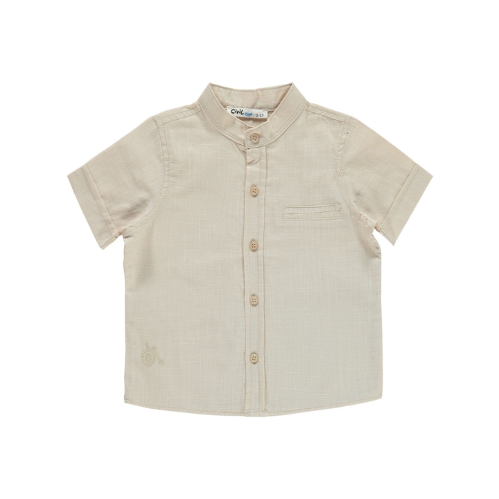 Мека риза с къс ръкав за деца/момчета, ERAKIDS, яка Мао, 100% първокласен памук, Stone