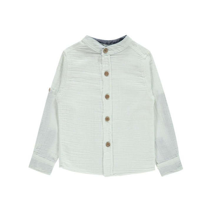 НАЙ-ДОБРАТА униформена риза с дълъг ръкав за деца/момчета, ERAKIDS, яка Мао, 100% първокласен памук, оптично бяло