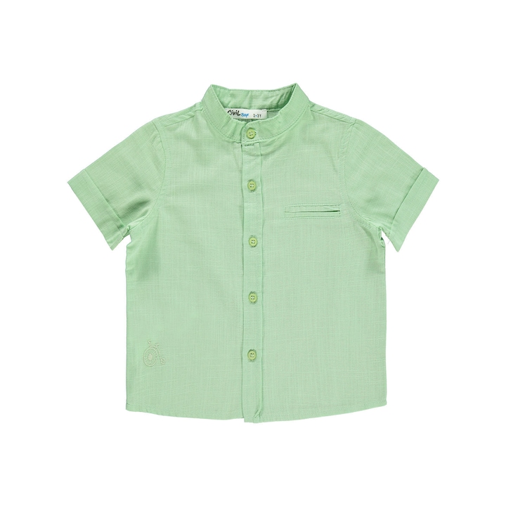 Мека риза с къс ръкав за деца/момчета, ERAKIDS, яка Мао, 100% първокласен памук, Лайм зелено