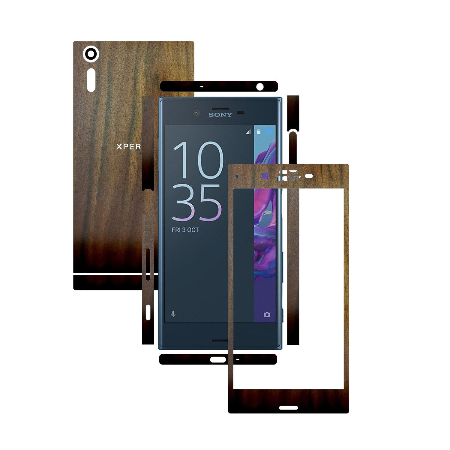 Folie de protectie Carbon Skinz, Husa de tip Skin Adeziv pentru Carcasa, Lemn Nuc Inchis dedicata Sony Xperia XZ