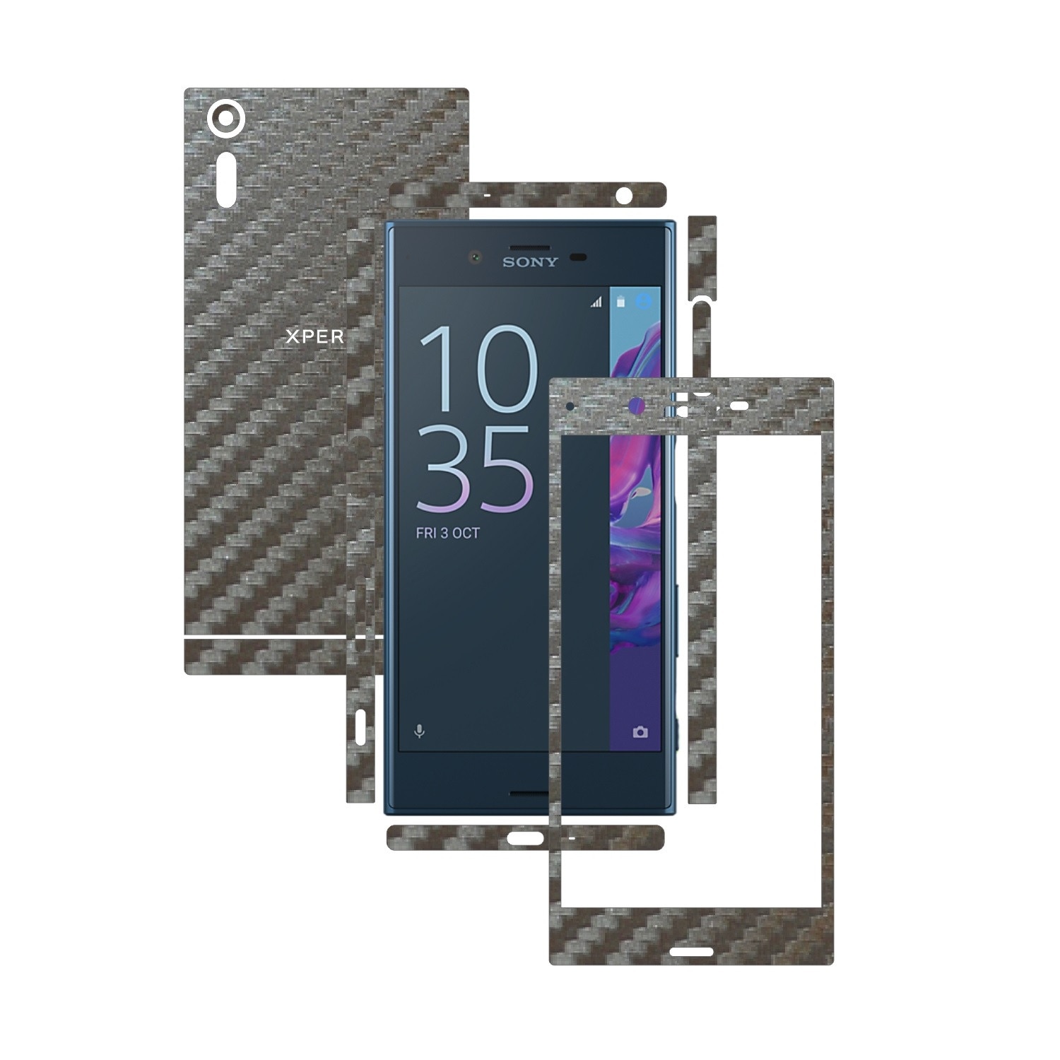 Folie de protectie Carbon Skinz, Husa de tip Skin Adeziv pentru Carcasa, Carbon Gri Argintiu dedicata Sony Xperia XZ