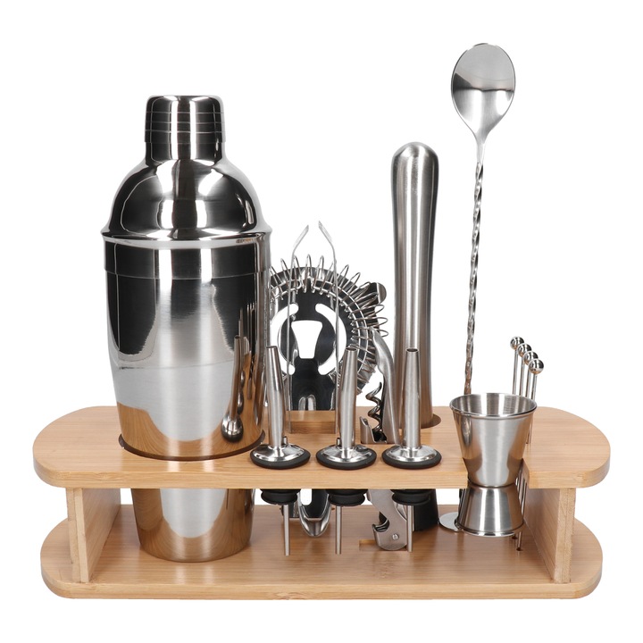 Bártender készlet, Whiskey Rocks, italokhoz, állvánnyal, 15 darabos, ezüst