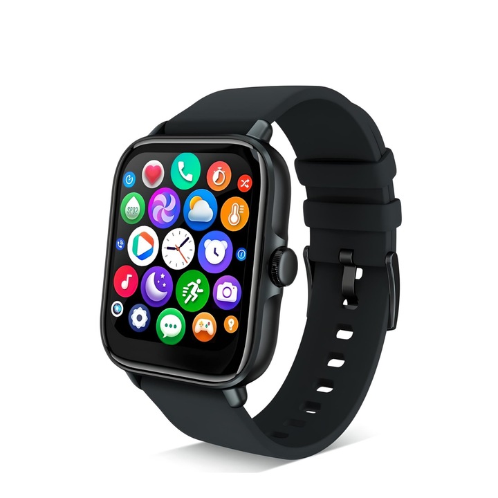 Ceas Smartwatch Si Bratara Fitness, Bluetooth 5.0, 1.69", HD Display, Notificari Instant Social Media/Apeluri/Sms, 24H Monitorizare Ritm Cardiac, Temperatura Corpului, Somn, Muzica, Pedometru, Waterproof