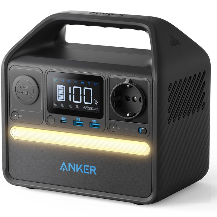 Преносима станция за зареждане Anker Portable Power Station, PowerHouse 521, 256Wh, 200W, 220V, 2x AC, 60W, 2 UBS, USB-C Power Delivery, LED светлина, 6 порта, Дисплей