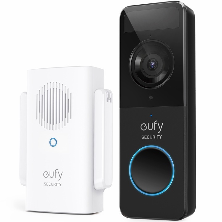 Set Sonerie video eufy C210, cu difuzor wireless, 1080p Full HD, autonomie 4 luni, compatibil Alexa si Google Assistant, Negru