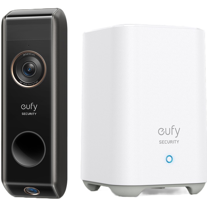 Видео звънец eufy S330 + HomeBase 2, 2K HD, Детекция на движение, Двойна камера, Съвместим с Alexa и Google Assistant, 6 месеца автономност, Черен