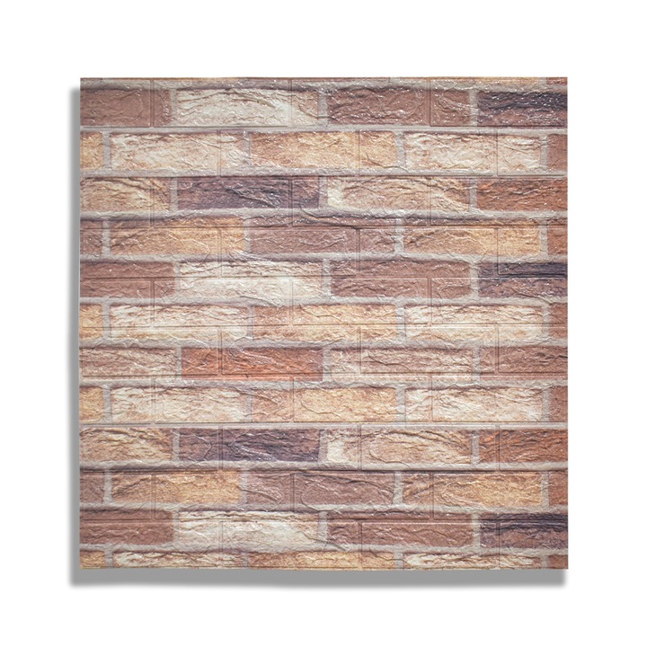 Tapet 3D Autoadeziv, design modern, usor de curatat, 70x77cm, D3583, model caramida, maro/crem