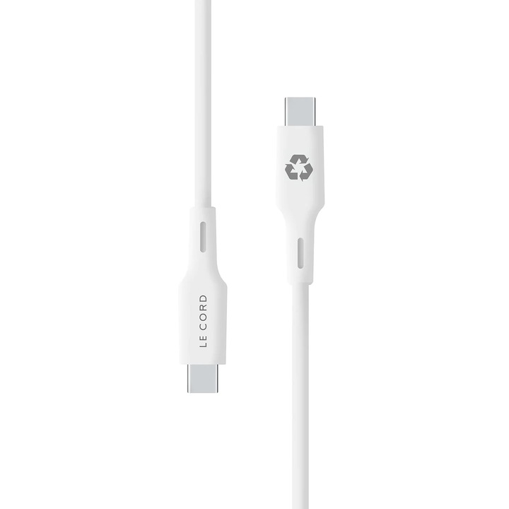 Cablu 1.2m LECORD Minimalist Recycled, USB-C la USB-C, Foggy Snow