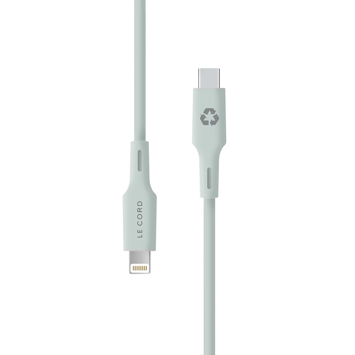 Cablu 1.2m LECORD Minimalist Recycled, USB-C la tip lightning, Pale Green