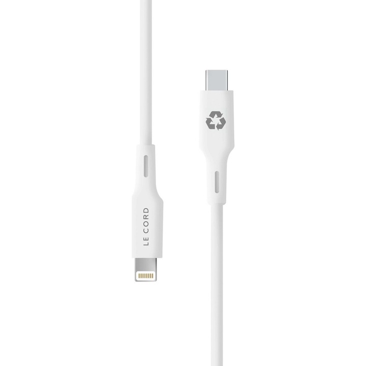 Cablu 1.2m LECORD Minimalist Recycled, USB-C la tip lightning, White