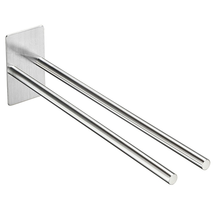 Suport de prosoape cu doua brate, Roffie, Otel inoxidabil, Argintiu