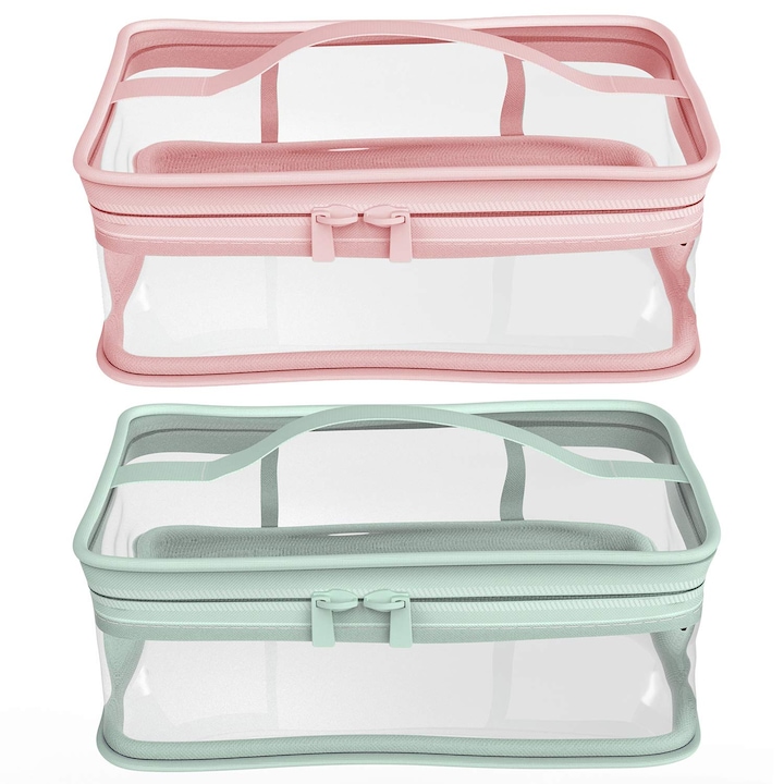 Комплект от 2 козметични чанти, MWAOWM, PVC, водоустойчиви, многоцветни