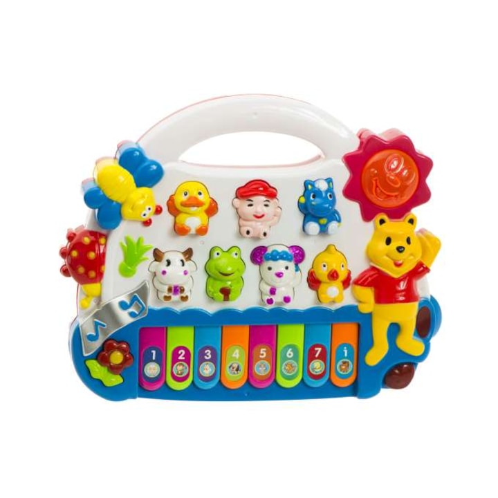 Pian cu orga pentru copii, WTO®, cu sunete de animale, Multicolor, 24 x 20 x 3.5 cm