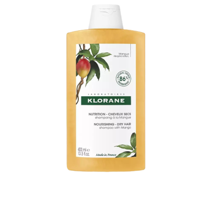 Кои са Най-Добрите Шампоани За Омекотяване На Косата Овлажняващ и подхранващ шампоан, обогатен с масло от манго за суха коса, Klorane, Al Mango, 400 ml