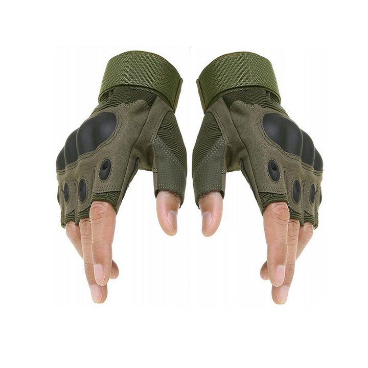Тактически ръкавици DIGIMAT без пръсти, с военна защита, противоплъзгащи, дишащи и удобни, материал за закопчаване с велкро за по-добро регулиране на китката, XL, зелени