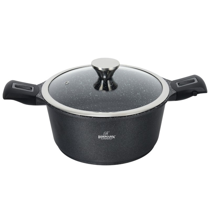 Тенджера Bohmann BH 1730-24CR, 24 см, 4.3 л, Подвижни дръжки, Индукция, Черен
