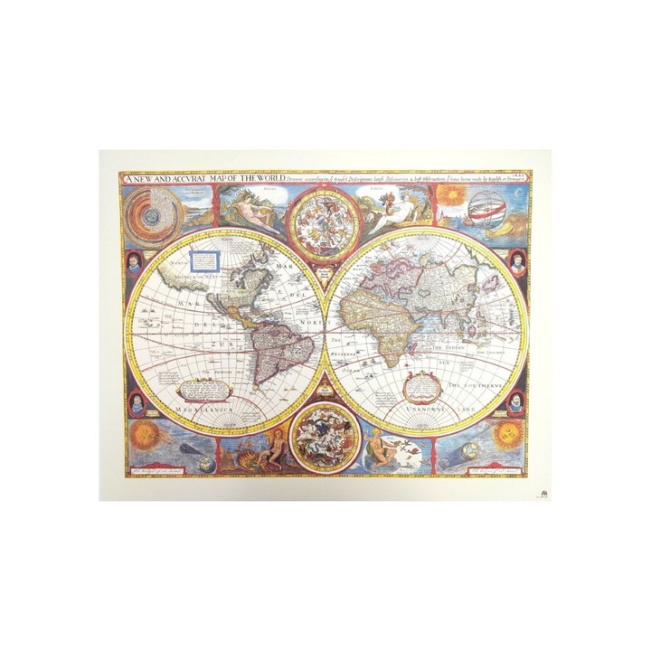 Harta lumii retro John Speed 1651 - M1651